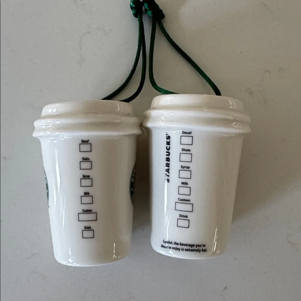 Starbucks Green and White Ceramic Cup Ornaments (old & new Logo) ✨ Set of 2